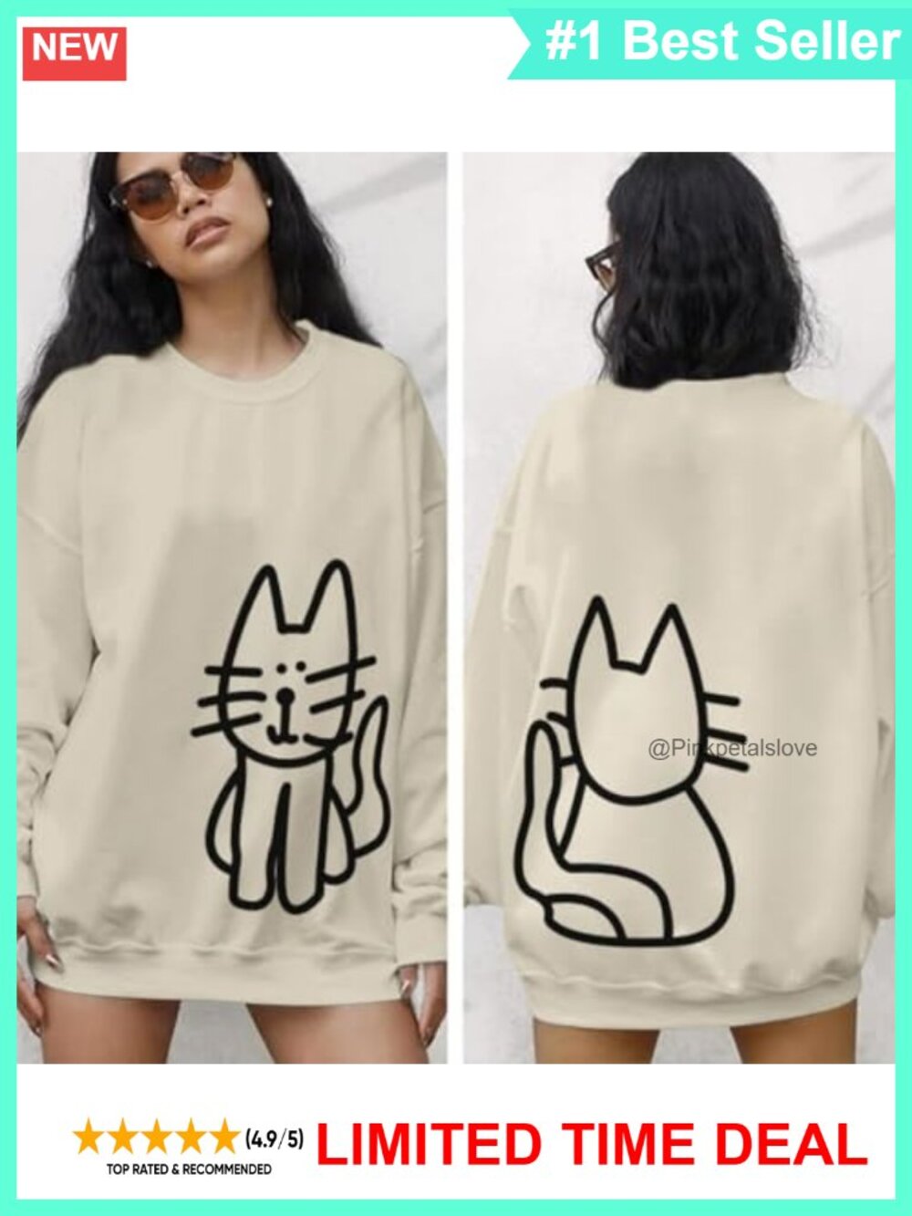 Cat Graphic Sweatshirt Women Cotton Blend Long Sleeve Crewneck Pullover - Picture 4 of 6